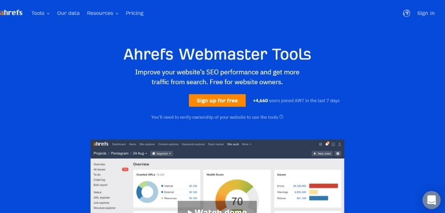 ahrefs webmaster tool