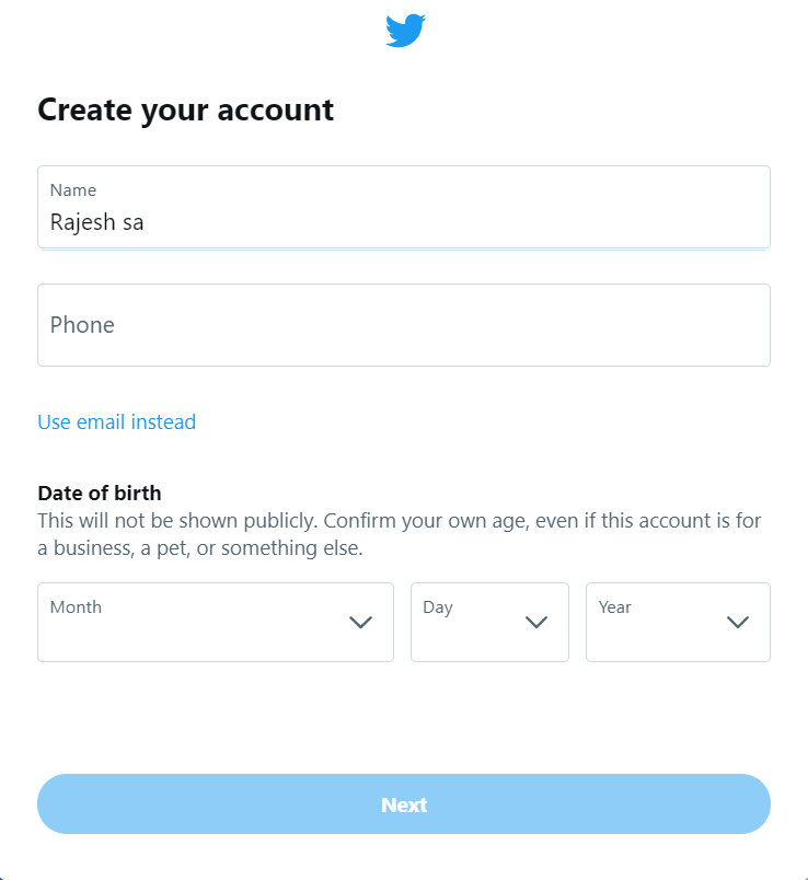 Create Twitter Account without a Phone Number