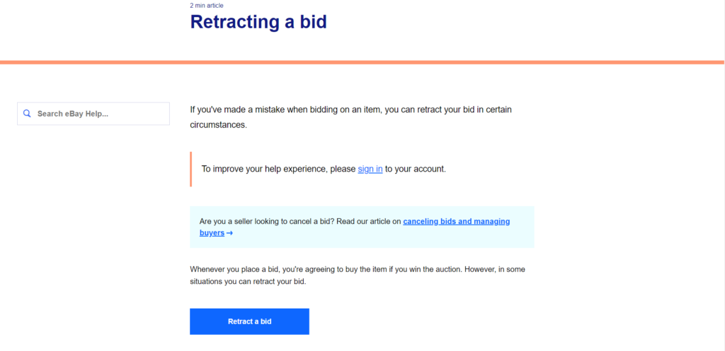 How to cancel a bid on eBay